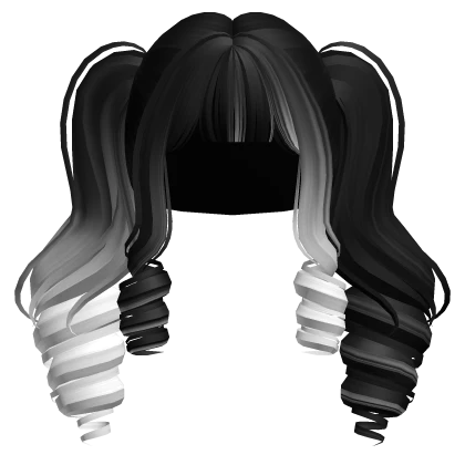 Cute Coiled Curly Pigtails w/ Bang (Black & White)