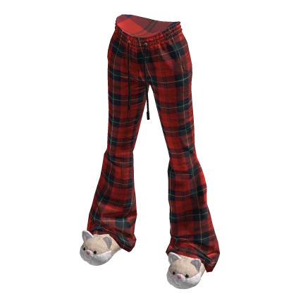 BB Pajama Pants with Cat Slippers Red 🫐
