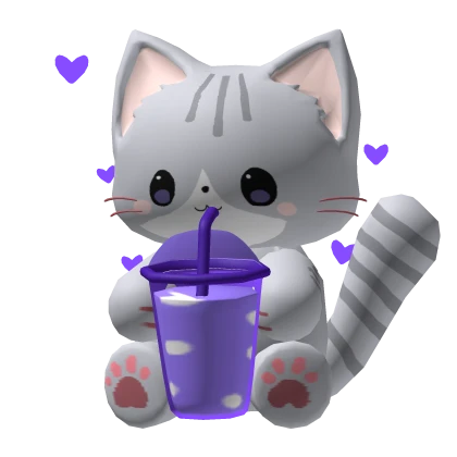 ୨★୧cute gray striped kitten with purple boba tea