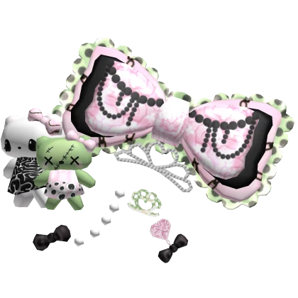kitty plush charms gyaru pink zombie bow tiara