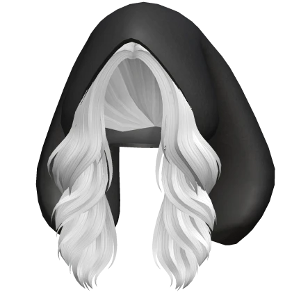 Flowy Soft Wavy Hair w Black Bunny Hood in White