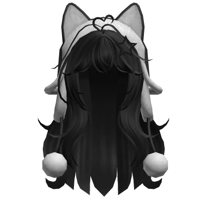 Cute Wolfcut hair w/ cat ushanka(Black)