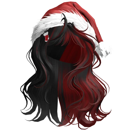 Black & Red Lush Wavy Hair w/ Red Santa Hat