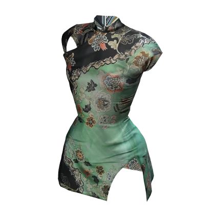 Silk Cheongsam Mini Dress (Green)