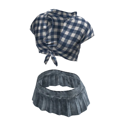 ☆ 2000s Tied Top Outfit in Blue Gingham & Denim