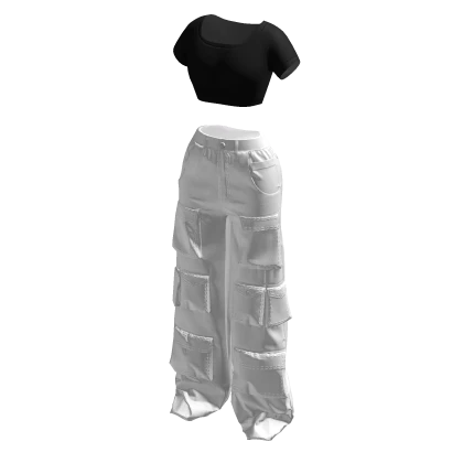 Y2K Cargo Pants & Crop Top White/Black