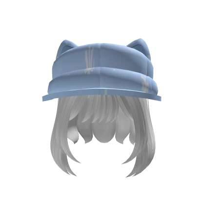 •°୨୧ White cat hair with a blue beret ୨୧°•