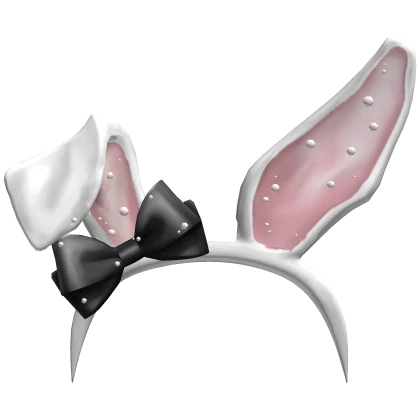 Mcbling Y2K Easter Bunny Ears w Black Bow in White
