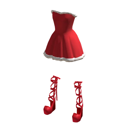 Festive Red Christmas Dress With Ribbon Heels