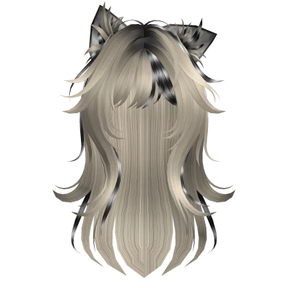 Messy Wolfcut Hair w/ Kitty Ears in Raccoon Grey