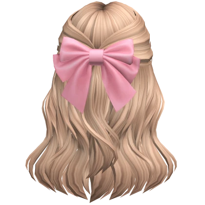 Soft Flowy Half up Hair w/ pink Bow (Blonde2)