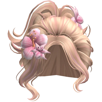 ♡ Preppy Summer Swirl Updo w/ Pink Flower (Blonde)