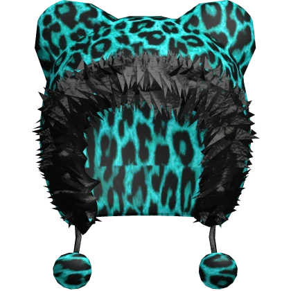 Scene Teal Leopard Print Black Fur Hood Cat Y2K
