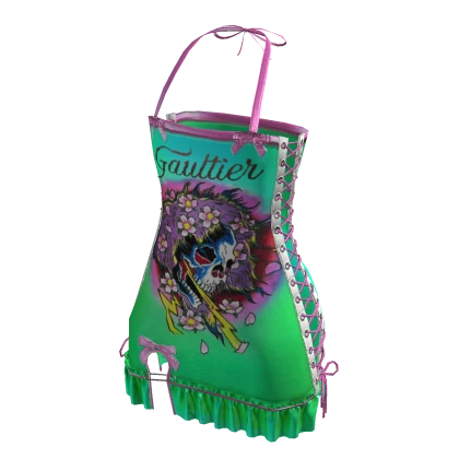 Y2K Punk Skull Dress | Neon Green & Pink