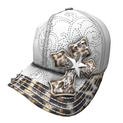 White 2000s Luxury Cross Cap leopard cheetah Gyaru
