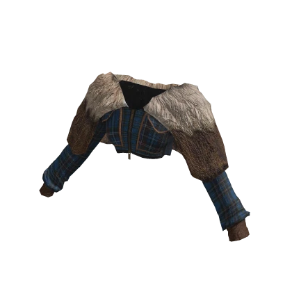 ʚ♡ɞ Couture Blue Plaid Cropped Sweater w Fur