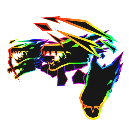 Cartoony Rainbow Flaming Dragon Heads
