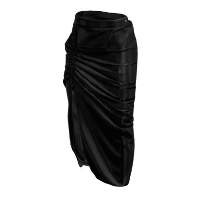 Long Ruched Slit Skirt (Black)