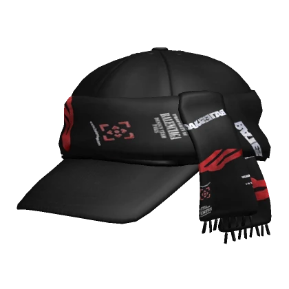 Sideswept Red Balenci Gamer Scarf 6-Panel Cap