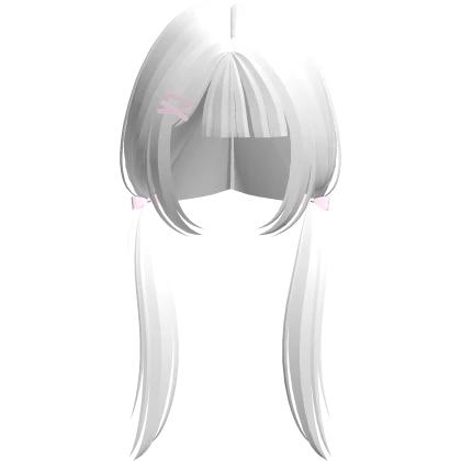 kawaii long pigtails w pink hair clips white