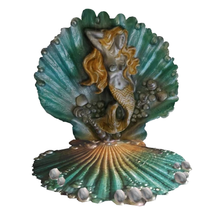 River Mermaid Statue On Pearl Seashell