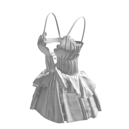 BB White Cute Ribbon Strap Ruffle Dress 🫐