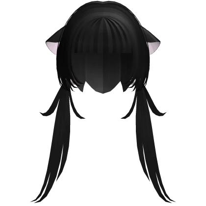 ꒰♡꒱ kawaii black anime neko long pigtails 