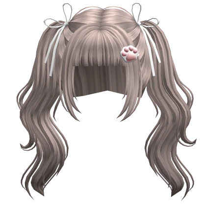 ♡ kawaii wavy pigtails w/ bows (ash grey)