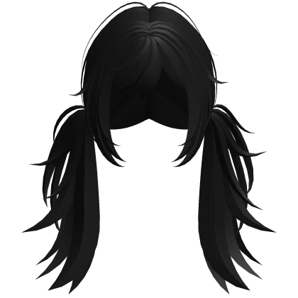 Messy Anime Girl Low Pigtails (Black)