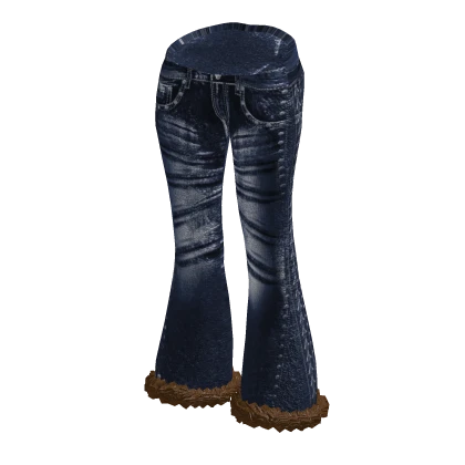 2000s y2k vintage dark blue flare fur jeans