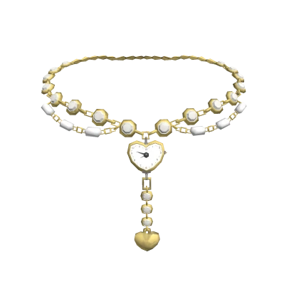 Heart Watch Choker Rosary Necklace Gold White