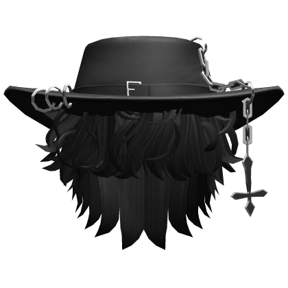 Fluffy Curly Hair w/ Punk Hat - Black