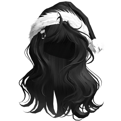 Black Lush Wavy Hair w/ Black Santa Hat