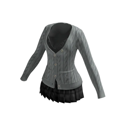Gothic Doll Gray Sweater Black Plaid Skirt