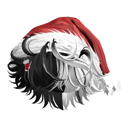 Black & White Messy Hair w/ Christmas Santa Hat