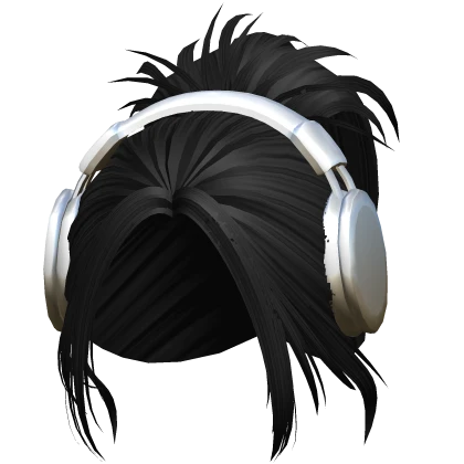 Y2K Anime Spikey Messy Bun w Headphones in Black