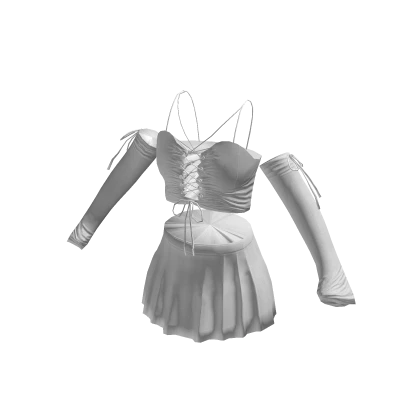 String Crop Corset Arm Warmers & Mini Skirt White