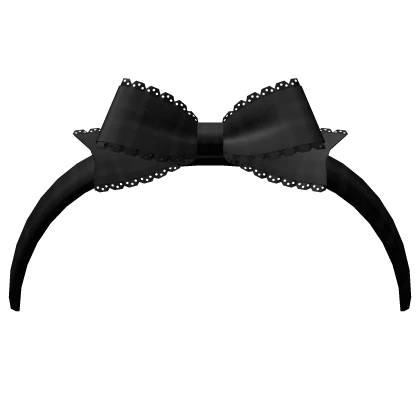 plaid bow headband w lace ruffles black