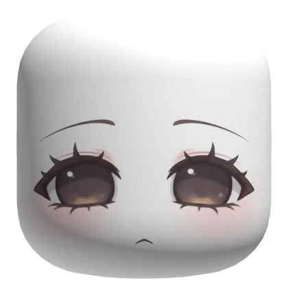 Cute Dreamy Chibi Face with Brown Eyes - White