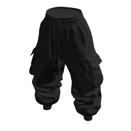 Baggy Cargo Puffy Pants - Black