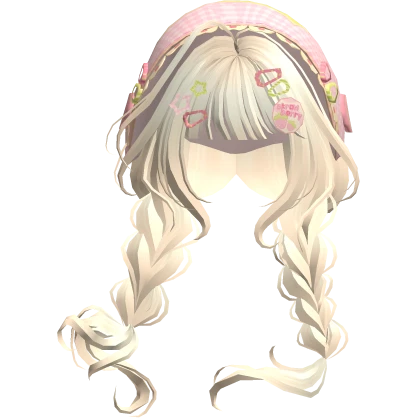 Beige Mori Kei Igari Braids w/ Pink & Green Bonnet