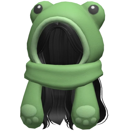 Flowy Hair with Frog Hoodie and Scarf in Black