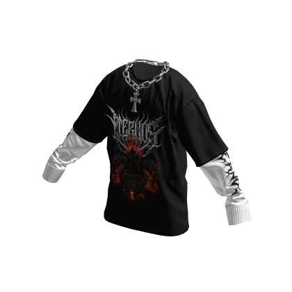 Eternos Graphic Layered Shirt w/ Cross Chain