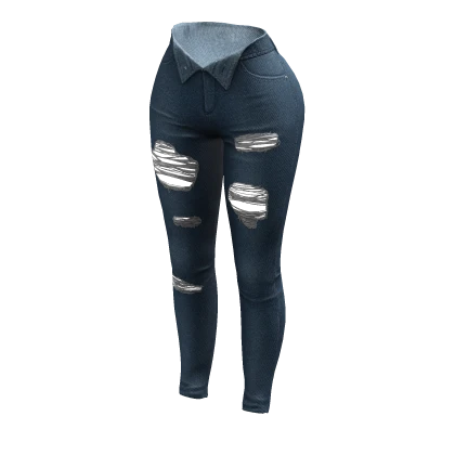 Unzipped Skinny Jeans Blue Opened Ripped Denim Y2K