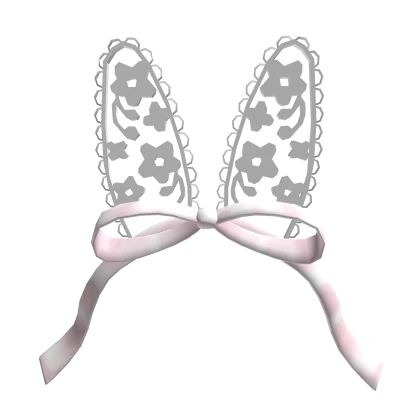 ♡ Kawaii Pink Bow White Lace Bunny Ears 