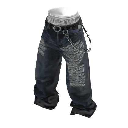 💗Y2K SAGGING JEANS WITH CHAIN BELT_DARK BLUE