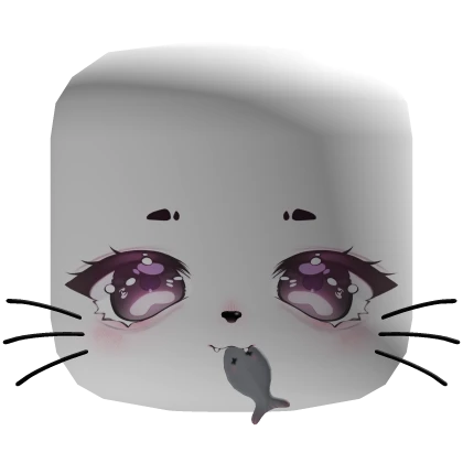 ♡ Kawaii :3 kitty eating fish chibi face