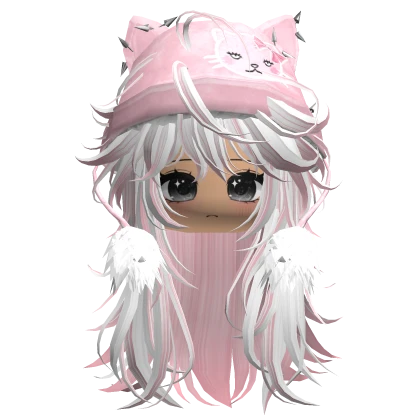 Scene White&Pink Wolfcut W/ Cat Beanie & Face