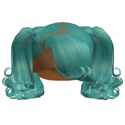 ☆ | Teal Curled End Pigtails With Bang