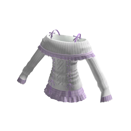 White and Purple Plaid Off Shoulder Sweater Dress